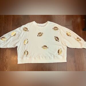 Mary Square Sequin Football Sweatshirt - Cream with Gold Footballs